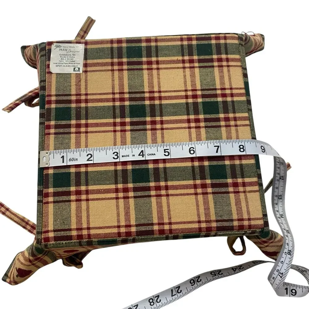 Farmhouse Country Fabric Cloth Bread/Fruit Basket Side Ties Square Plaid Apples